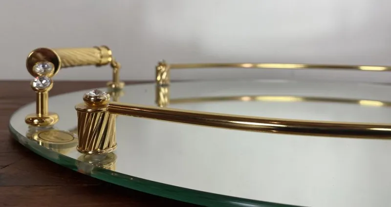 Discount Pamono Italian 24-Karat Gold Plated and Brass Tray with Mirror, 1980s