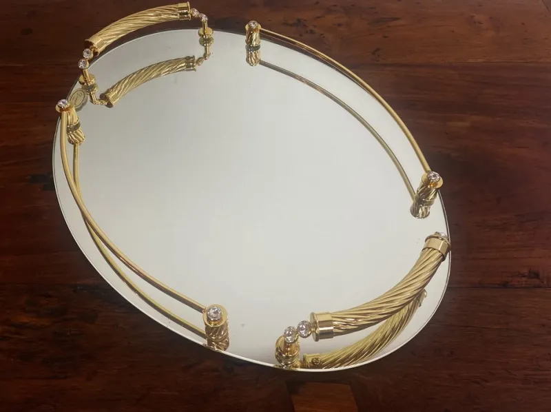 Discount Pamono Italian 24-Karat Gold Plated and Brass Tray with Mirror, 1980s