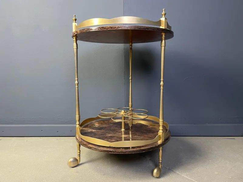 Pamono Italian Lacquered Goatskin and Parchment Serving Bar Cart from Aldo Tura, 1960s> Serving Bar Carts & Trolleys