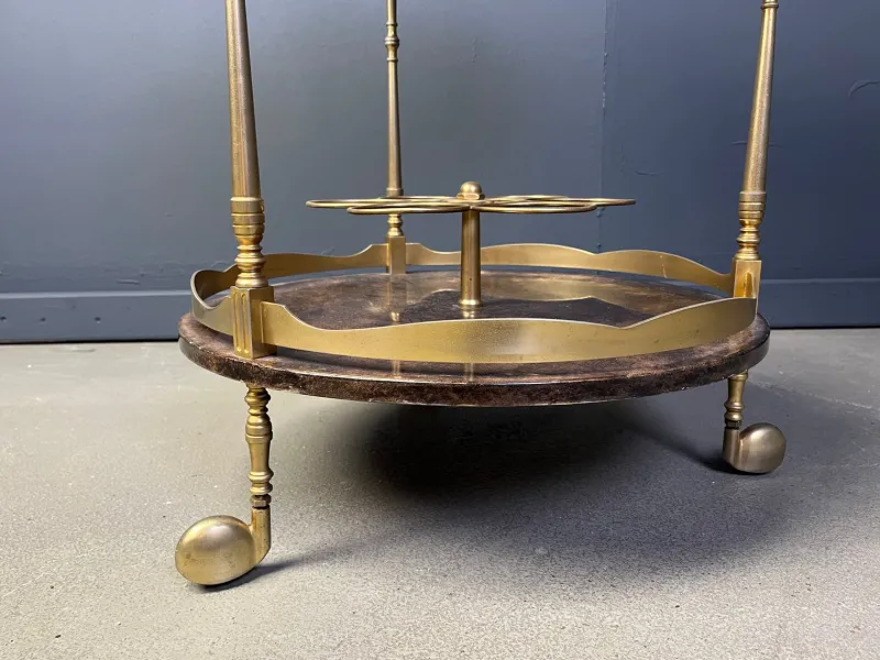 Pamono Italian Lacquered Goatskin and Parchment Serving Bar Cart from Aldo Tura, 1960s> Serving Bar Carts & Trolleys