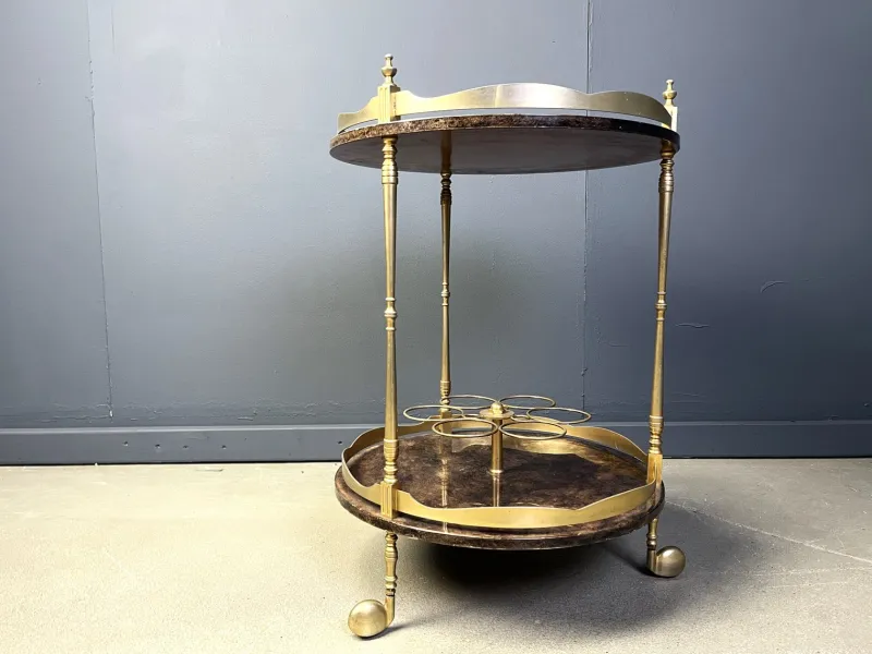 Pamono Italian Lacquered Goatskin and Parchment Serving Bar Cart from Aldo Tura, 1960s> Serving Bar Carts & Trolleys
