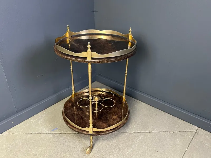 Pamono Italian Lacquered Goatskin and Parchment Serving Bar Cart from Aldo Tura, 1960s> Serving Bar Carts & Trolleys