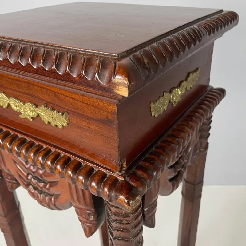 Pamono Italian Liberty Style Square Wooden High Column with Brass Details, 1940s> Pedestals And Columns