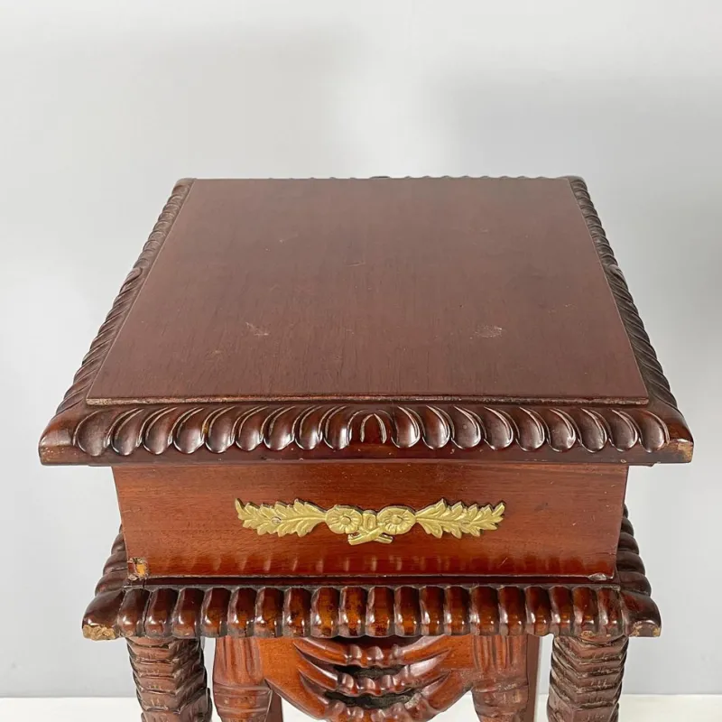 Pamono Italian Liberty Style Square Wooden High Column with Brass Details, 1940s> Pedestals And Columns