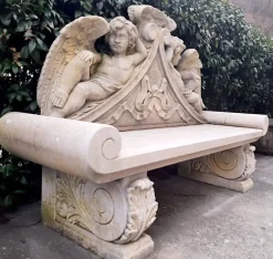 New Pamono Italian Lime Stone Bench, 1990s