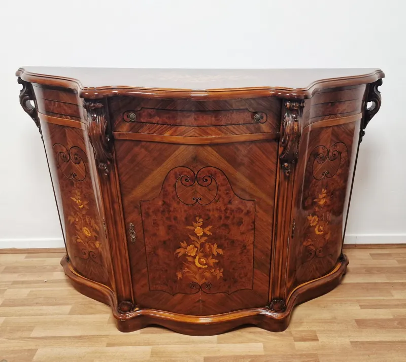 Pamono Italian Louis XV Style Sideboard in Walnut with Inlays, 1970s> Sideboards & Buffets