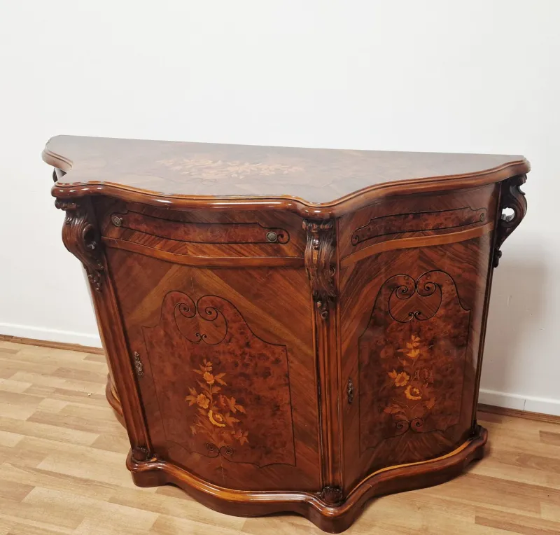 Pamono Italian Louis XV Style Sideboard in Walnut with Inlays, 1970s> Sideboards & Buffets