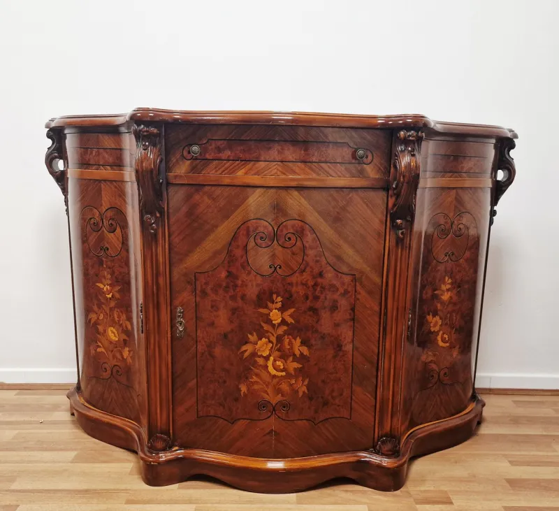 Pamono Italian Louis XV Style Sideboard in Walnut with Inlays, 1970s> Sideboards & Buffets