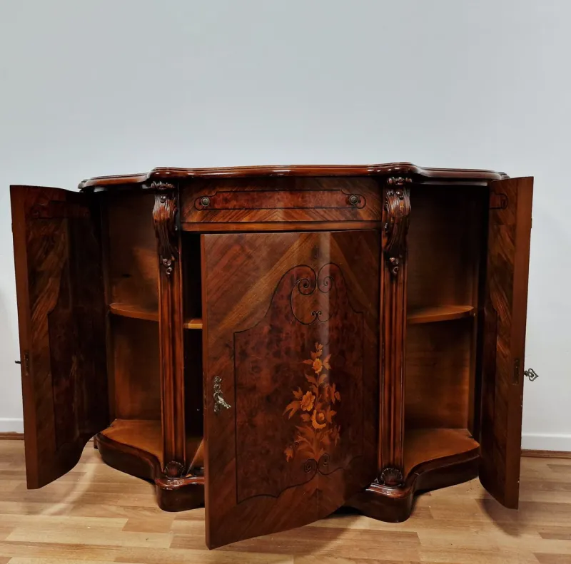 Pamono Italian Louis XV Style Sideboard in Walnut with Inlays, 1970s> Sideboards & Buffets