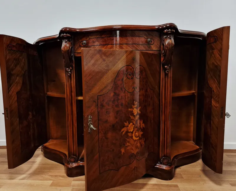 Pamono Italian Louis XV Style Sideboard in Walnut with Inlays, 1970s> Sideboards & Buffets