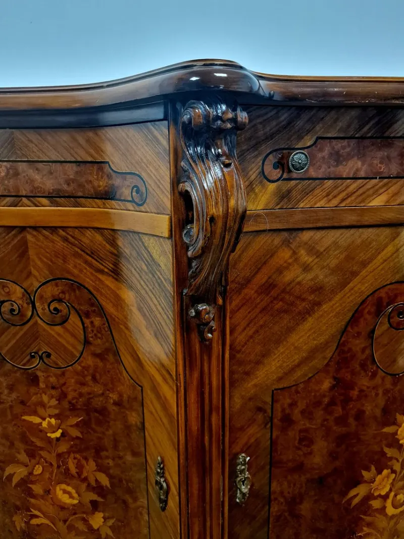 Pamono Italian Louis XV Style Sideboard in Walnut with Inlays, 1970s> Sideboards & Buffets