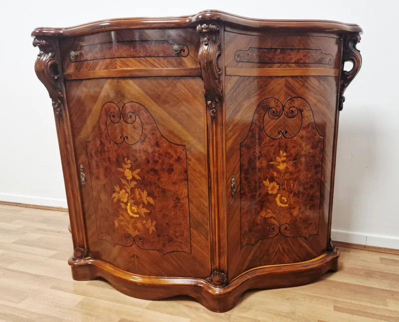 Pamono Italian Louis XV Style Sideboard in Walnut with Inlays, 1970s> Sideboards & Buffets