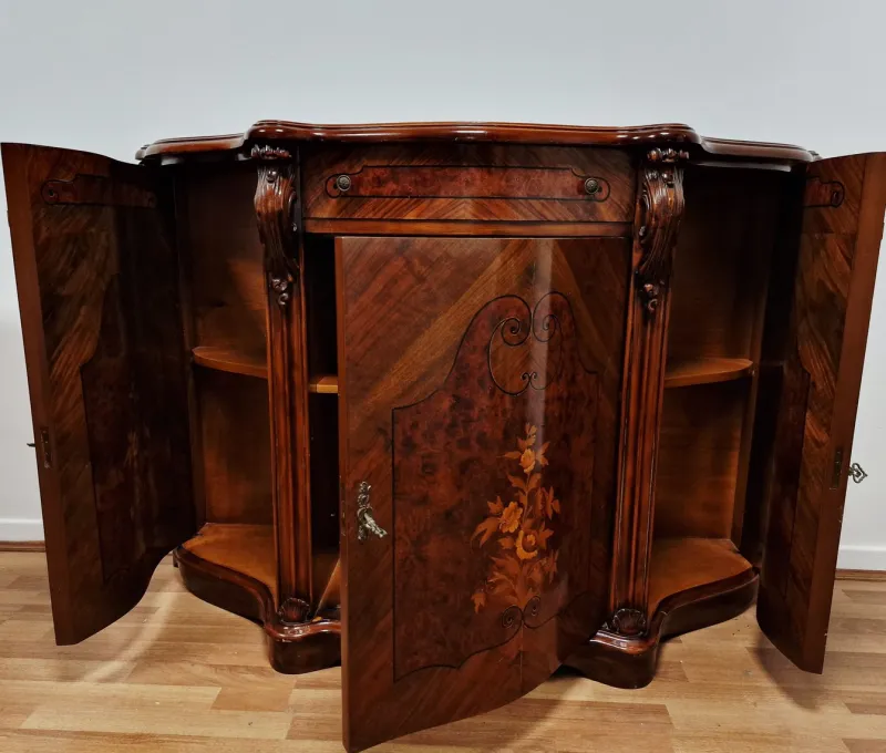 Pamono Italian Louis XV Style Sideboard in Walnut with Inlays, 1970s> Sideboards & Buffets