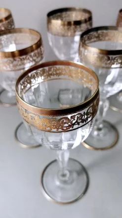 Pamono Italian Louis XVI Style Water Goblets with Gold Rim, 1970s, Set of 6><noscript><img width=