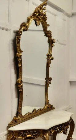 New Pamono Italian Marble Top Console Table and Mirror Set, 1890s, Set of 2