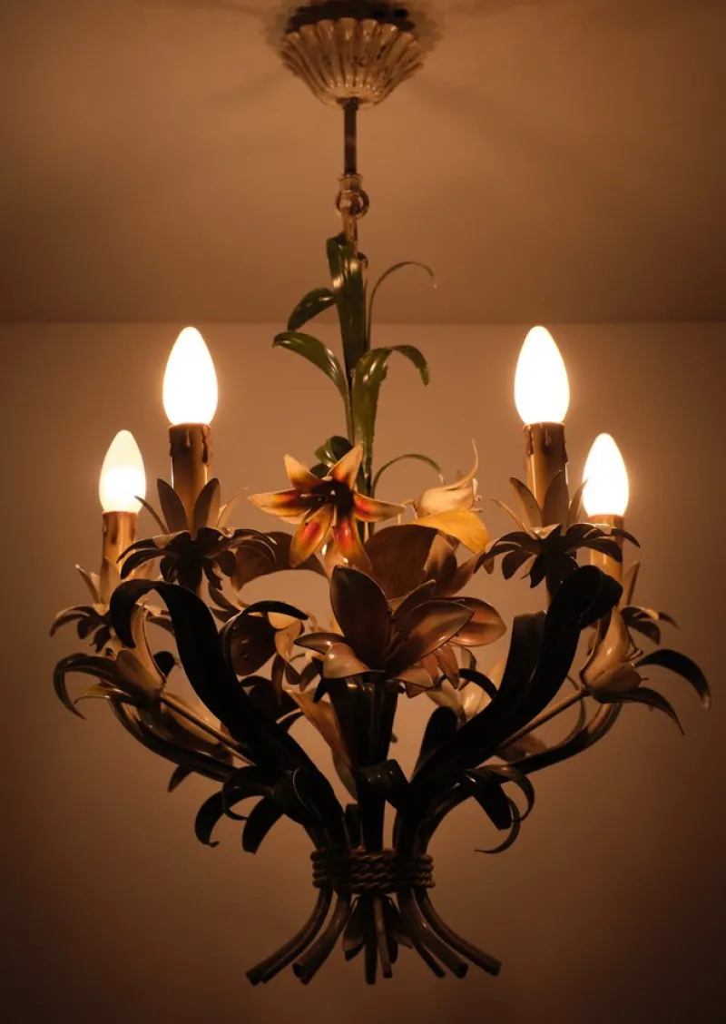 Sale Pamono Italian Metal Flower Chandelier, 1960s