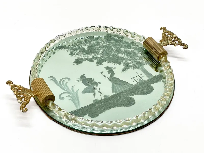 Hot Pamono Italian Mirror-Engraved Murano Glass Serving Tray from Ercole Barovier, 1940s