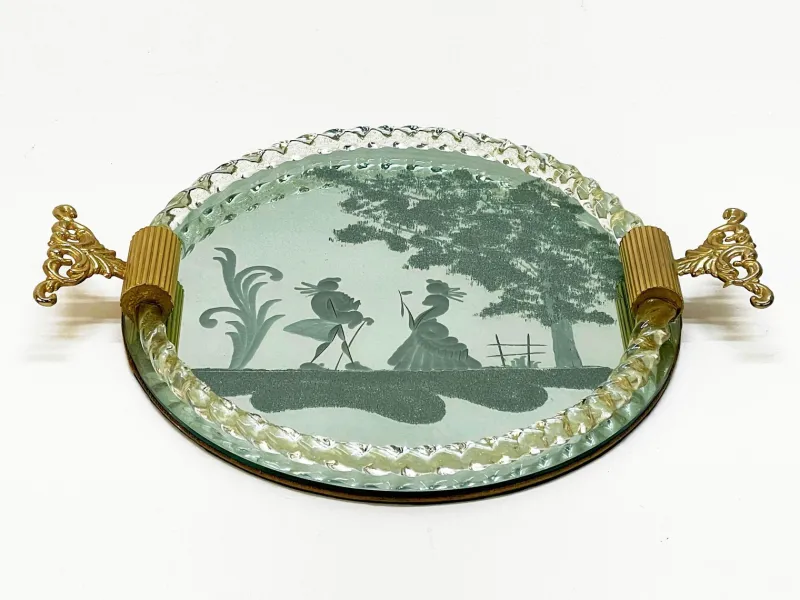 Hot Pamono Italian Mirror-Engraved Murano Glass Serving Tray from Ercole Barovier, 1940s