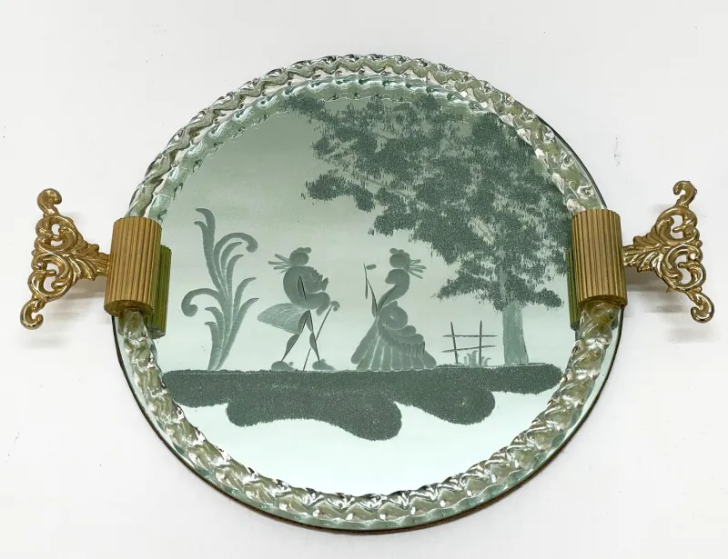 Hot Pamono Italian Mirror-Engraved Murano Glass Serving Tray from Ercole Barovier, 1940s