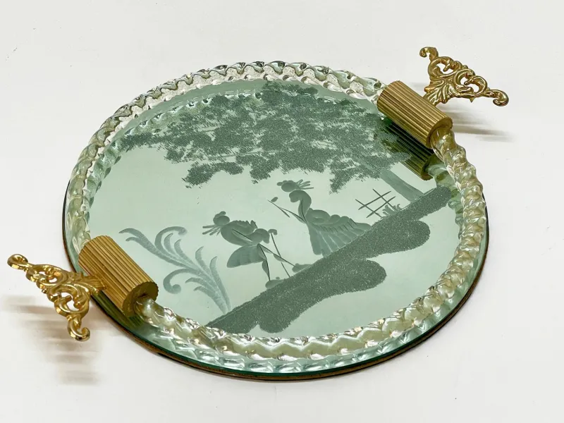 Hot Pamono Italian Mirror-Engraved Murano Glass Serving Tray from Ercole Barovier, 1940s