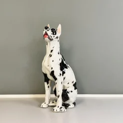 Best Pamono Italian Modern Black & White Ceramic Sculpture of Harlequin Great Dane Dog, 1980s