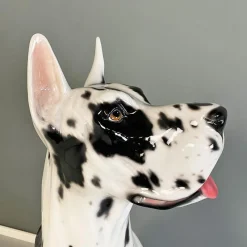 Best Pamono Italian Modern Black & White Ceramic Sculpture of Harlequin Great Dane Dog, 1980s