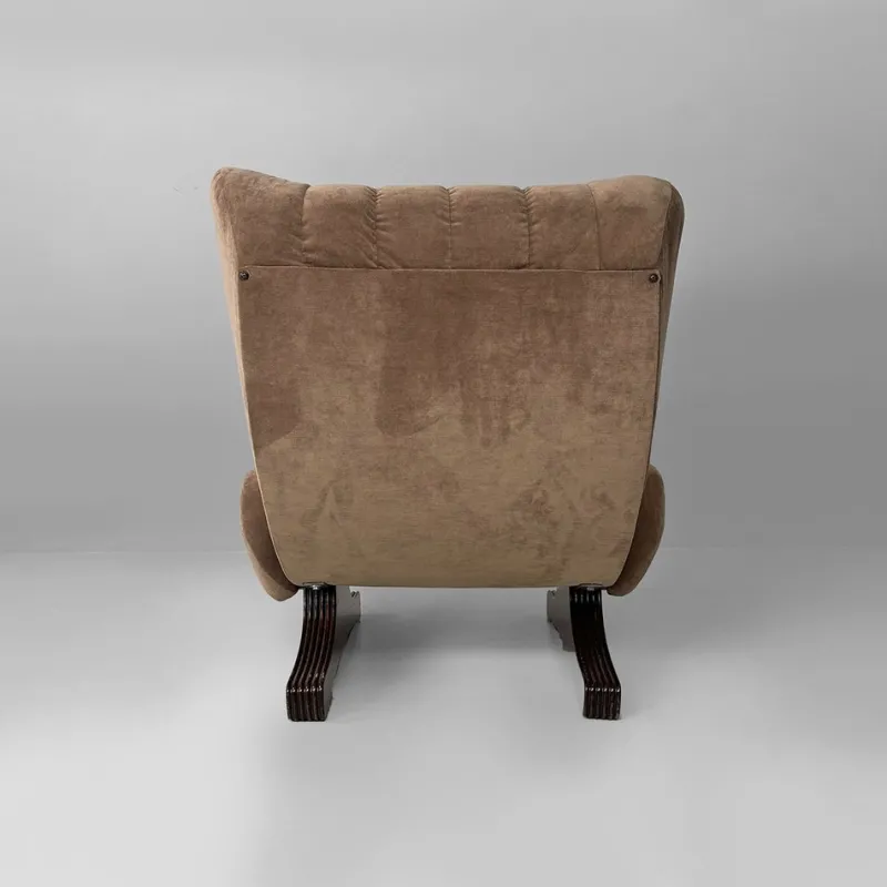 Pamono Italian Modern Chair in Brown Velvet and Wood by Guido Bonzanini for Tecnosalotti, 1970s> Lounge Chairs & Armchairs