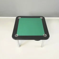 Pamono Italian Modern Game Table in Green Fabric and Black Leather with Chromed Steel Legs, 1970s><noscript><img width=