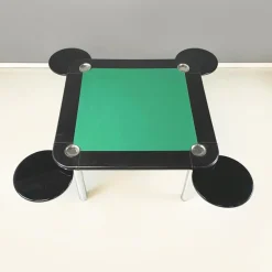 Pamono Italian Modern Game Table in Green Fabric and Black Leather with Chromed Steel Legs, 1970s><noscript><img width=