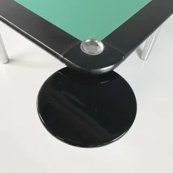 Pamono Italian Modern Game Table in Green Fabric and Black Leather with Chromed Steel Legs, 1970s><noscript><img width=