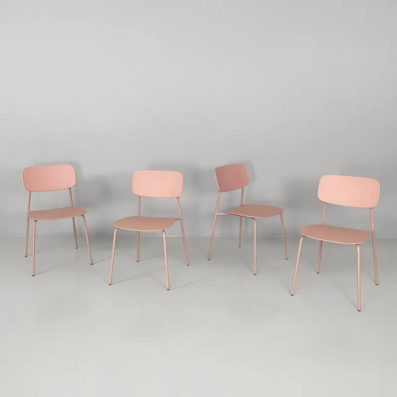 Pamono Italian Modern Light Pink Metal and Plastic Chairs from Tomasucci, 2000s, Set of 4> Side Chairs & Dining Chairs