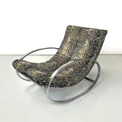 Pamono Italian Modern Tiger Print Rocking Armchair Ellipse Renato Zevi for Selig, 1970s