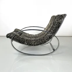 Pamono Italian Modern Tiger Print Rocking Armchair Ellipse Renato Zevi for Selig, 1970s