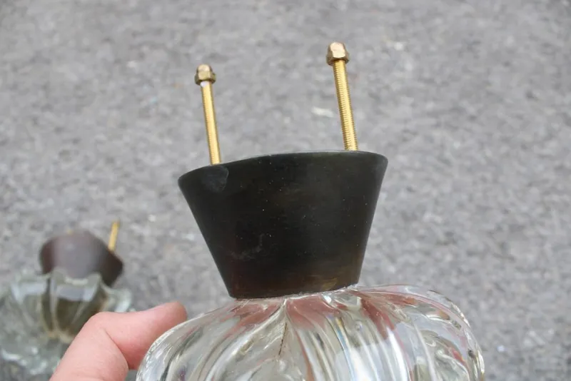 Pamono Italian Murano and Brass Knob Handles from Seguso, 1950, Set of 2> Architectural Elements