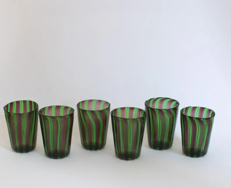 Pamono Italian Murano Glass Water Glasses by Mariana Iskra, Murano Verres for Ribes, Maestro Ballarin Murano., Set of 6> Tabletop
