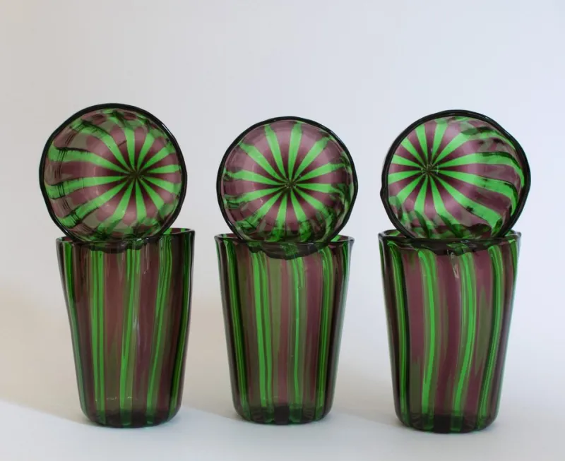 Pamono Italian Murano Glass Water Glasses by Mariana Iskra, Murano Verres for Ribes, Maestro Ballarin Murano., Set of 6> Tabletop