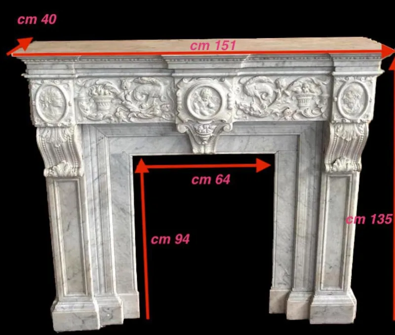 Pamono Italian Neoclassical Imperial Fireplace in White Marble, 1780> Fireplaces And Mantels