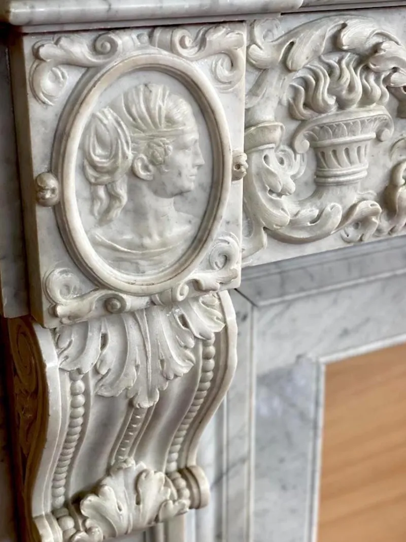 Pamono Italian Neoclassical Imperial Fireplace in White Marble, 1780> Fireplaces And Mantels