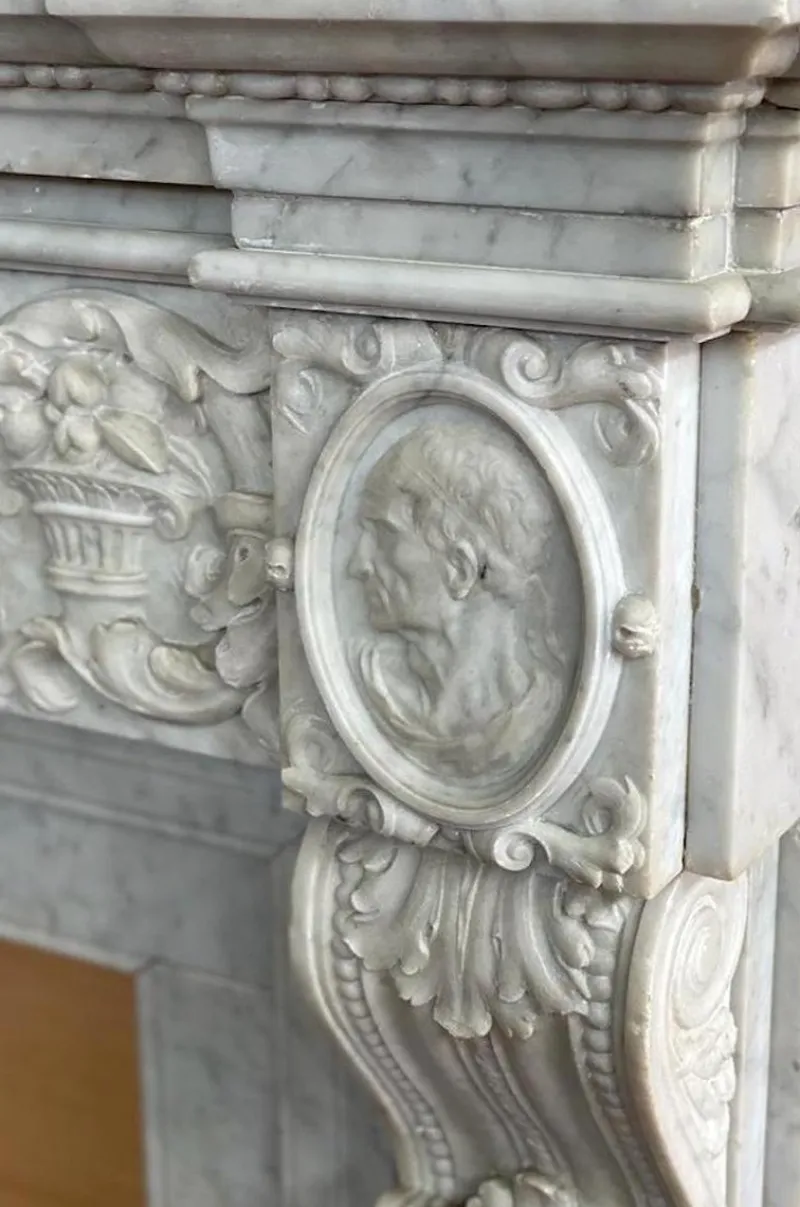 Pamono Italian Neoclassical Imperial Fireplace in White Marble, 1780> Fireplaces And Mantels