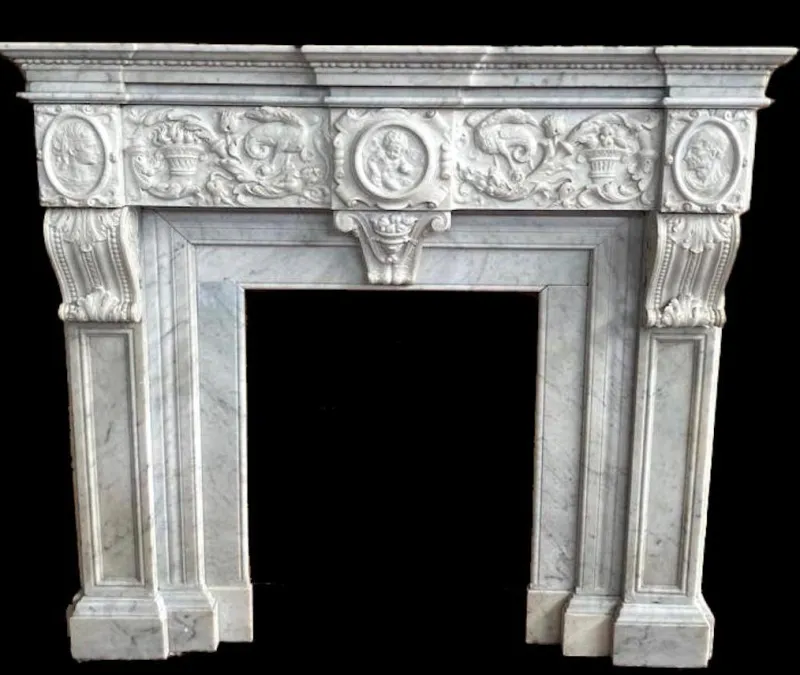 Pamono Italian Neoclassical Imperial Fireplace in White Marble, 1780> Fireplaces And Mantels
