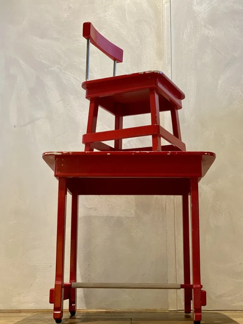 Pamono Italian Nursery School Desk with Chair, 1950s, Set of 2