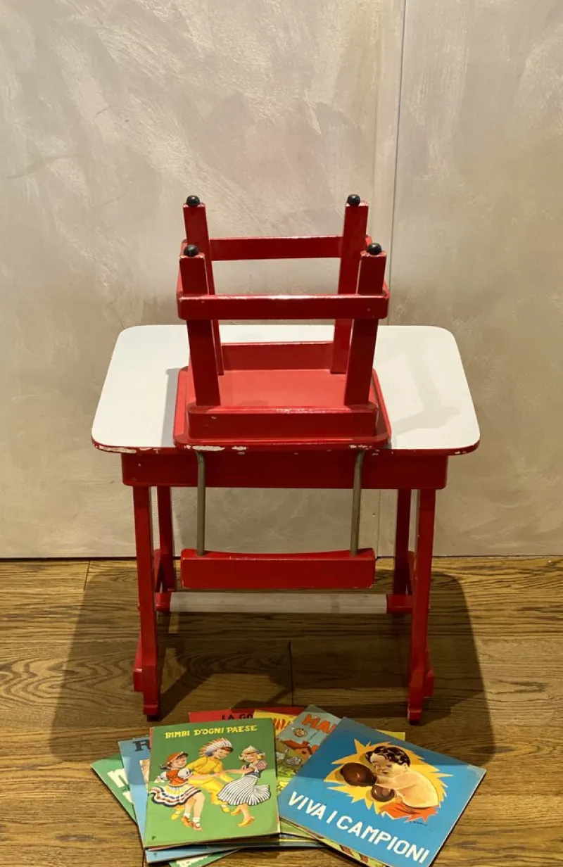Pamono Italian Nursery School Desk with Chair, 1950s, Set of 2