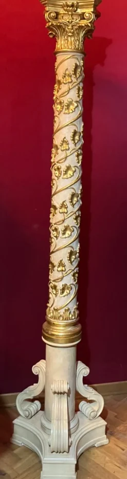 Pamono Italian Pedestal Column in White Lacquer and Gold Leaf> Pedestals And Columns