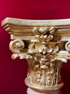 Pamono Italian Pedestal Column in White Lacquer and Gold Leaf><noscript><img width=