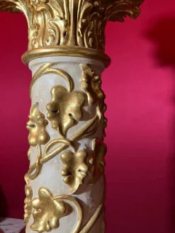 Pamono Italian Pedestal Column in White Lacquer and Gold Leaf><noscript><img width=