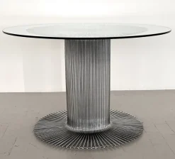 Discount Pamono Italian Pedestal Dining Table in Chrome and Glass, 1970s