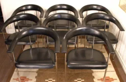 Pamono Italian Phase P40 Armchairs by Giancarlo Vegni & Gianfranco Gualtierotti for Fasem, Set of 8> Side Chairs & Dining Chairs