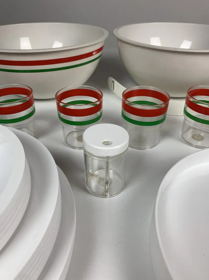 Pamono Italian Picnic Set by Carlo Viglino for Guzzini, 1960s, Set of 28> Dinner Plates & Bowls