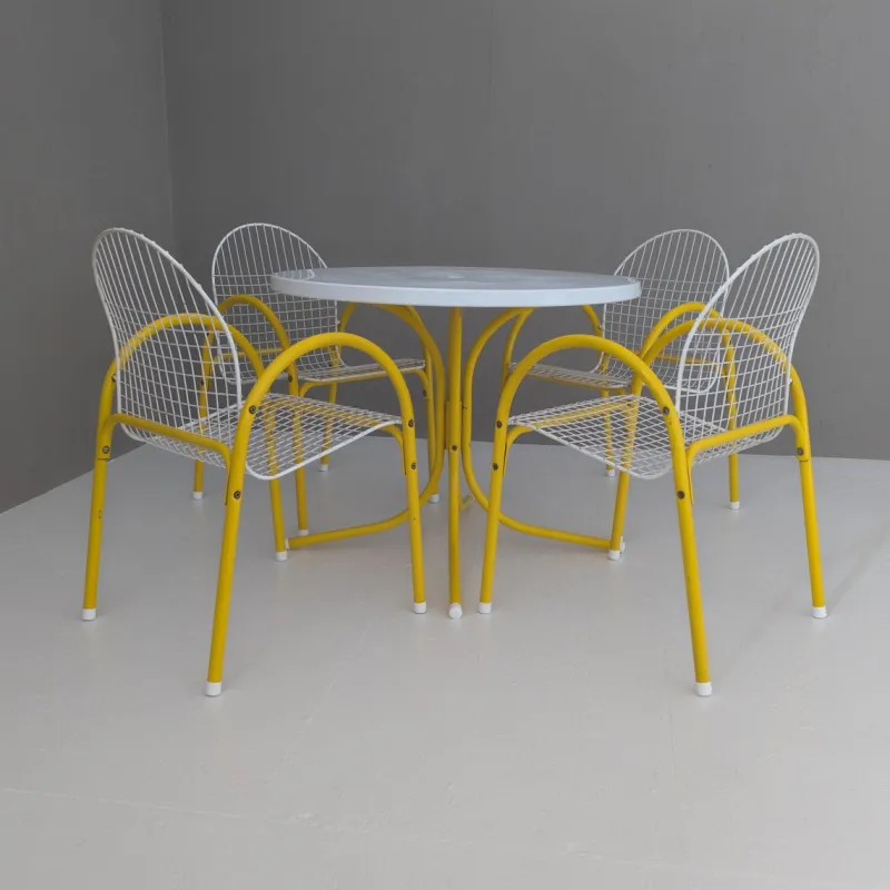 Pamono Italian Postmodern Metal Wire Mesh Garden Set from EMU, 1980s, Set of 5> Garden Seating