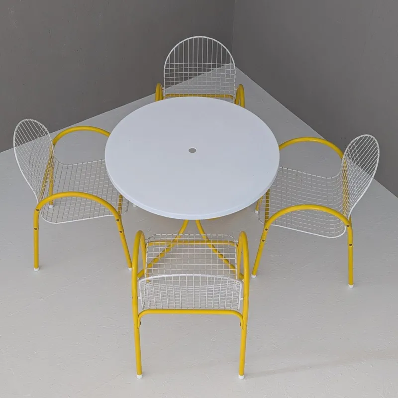 Pamono Italian Postmodern Metal Wire Mesh Garden Set from EMU, 1980s, Set of 5> Garden Seating